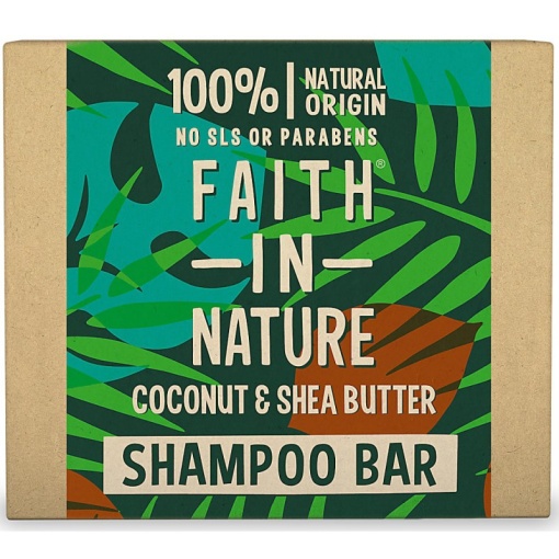 Kietasis šampūnas su kokosų ir sviestmedžių aliejais. Faith in Nature, 85g