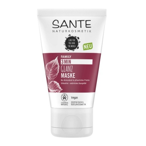 Blizgesio suteikianti kaukė plaukams „3 minutės“ su beržų lapais ir augaliniais baltymais, Sante Family, 100 ml