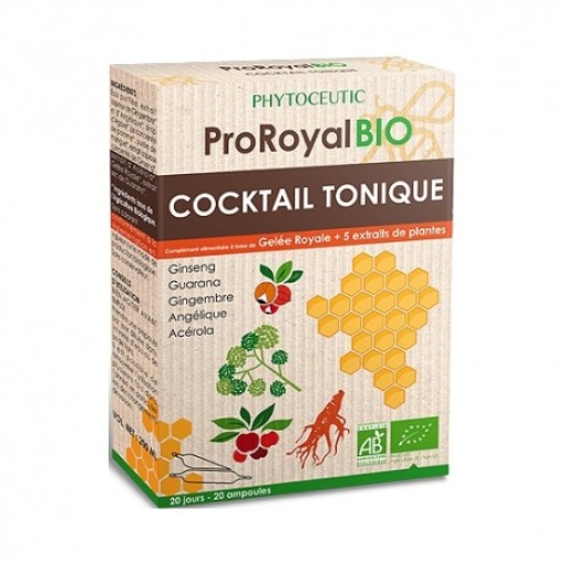 Maisto papildas Pro Royal BIO Cocktail Tonique (su bičių pieneliu, 5 augalų ekstraktais), Phytoceutic, 20 ampulių po 10 ml
