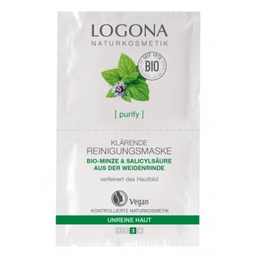 Skaistinamoji kaukė su pipirmėtėmis ir natūralia salicilio rūgštimi, Logona, 15 ml